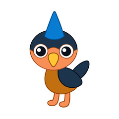 Cartoon Cassowary Chick Vector Illustration Wearing a Party Hat