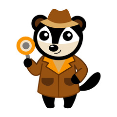 Cartoon Badger Vector Illustration Wearing a Detective Coat