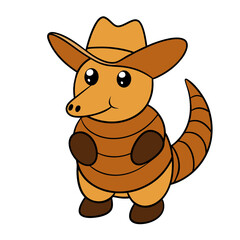 Cartoon Armadillo Vector Illustration Wearing a Cowboy Hat