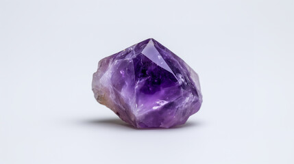 A beautiful unpolished purple gemstone or jewel on a white background