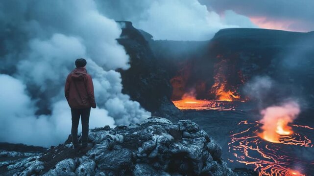 Volcano watcher in high-tech outpost observing 4K Videos
