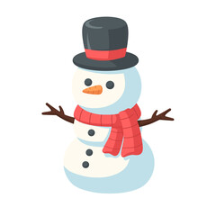 Cute Snowman with Top Hat and Scarf Illustration