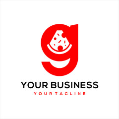 This logo combines the letter g and pizza, suitable for use in the food business.