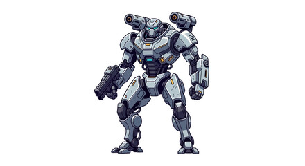 Heavy Armored Combat Robot Mech with Weapons Illustration