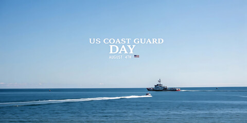 Celebrating us coast guard day with a patriotic display of the american flag and a vessel sailing on the ocean under a clear blue sky