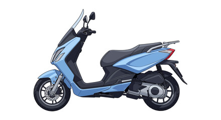 Modern Light Blue Scooter in Side View Isolated on White Background