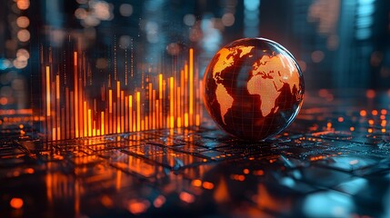Financial charts projected from a digital globe with a vibrant futuristic forecast  long title A visually striking image depicting a
