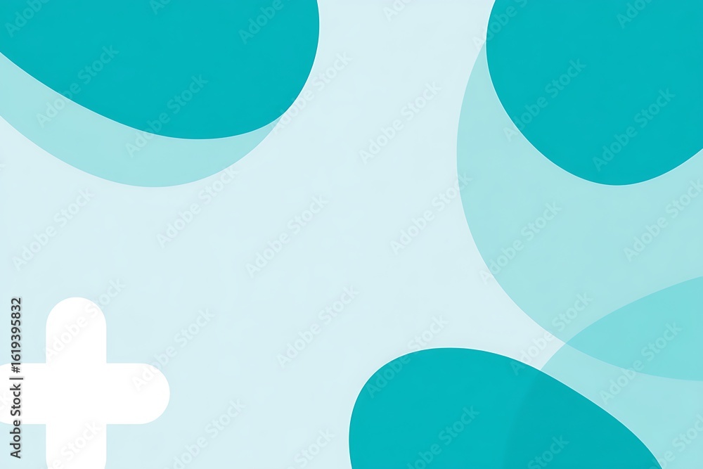 Poster an abstract background featuring smooth teal shapes and a subtle white plus symbol against a soft li