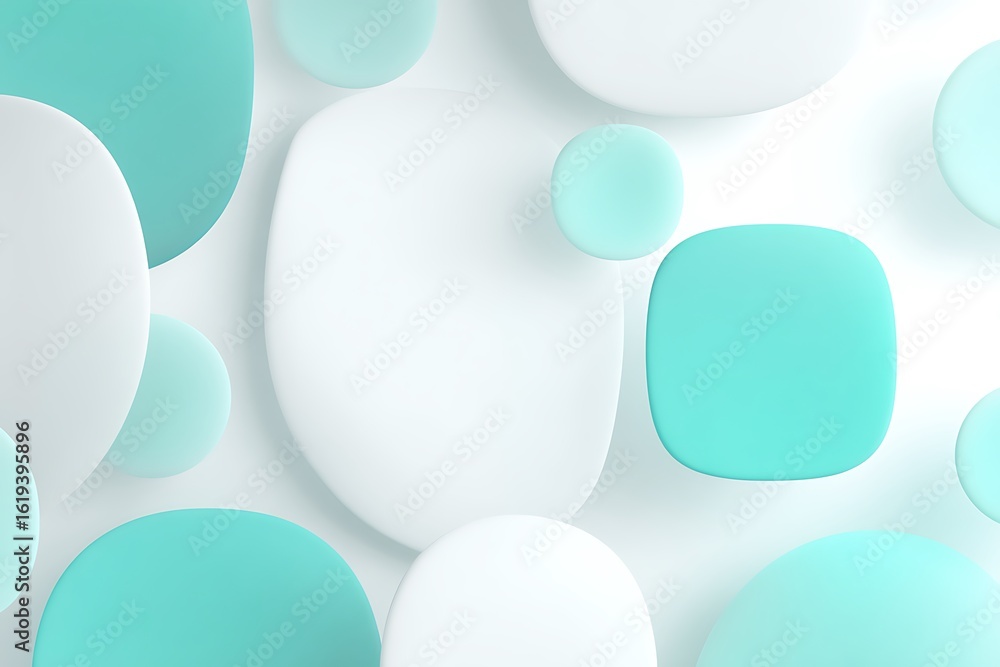 Poster abstract background with smooth rounded shapes in a cool palette of white and turquoise tones creati