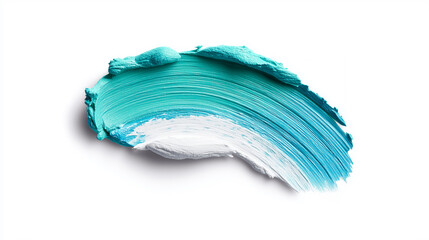 An abstract brushstroke of turquoise and white oil or acrylic paint
