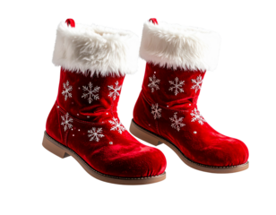  Floating Santa Boots with Sparkling Snowflakes, Magical Winter Concept, Transparent PNG