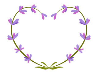 delicate and elegant frame with lavender, sprigs, shape of heart, perfect for botanical, spa, greeting cards or wellness designs.