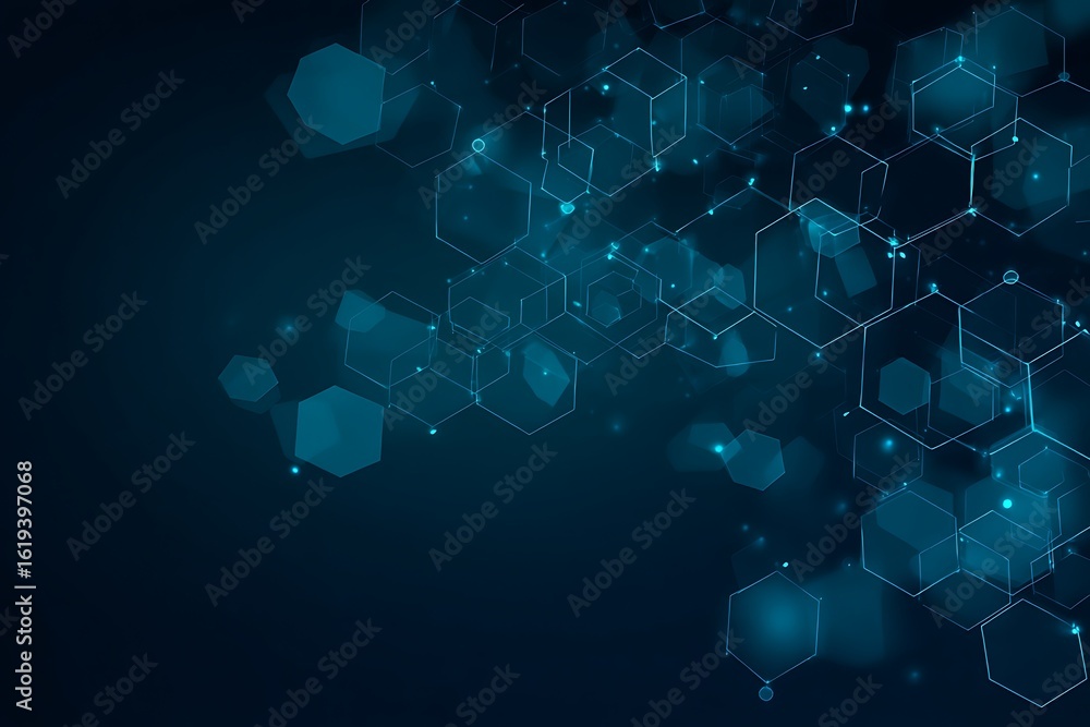 Poster abstract futuristic digital network connection background with glowing hexagons and particles repres