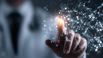 Hand interacts with digital network