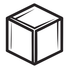 Square box cube vintage sketch vector icon on white background.