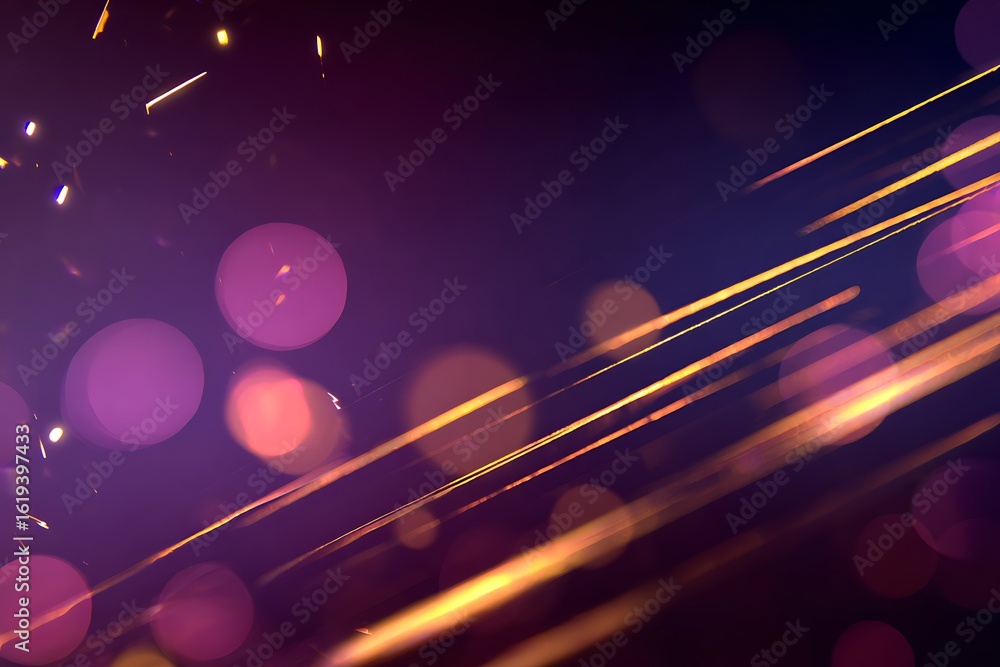 Poster abstract shimmering bokeh lights and golden streaks create a dynamic and energetic festive celebrato