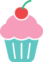 Stylized Cupcake with Pink Frosting and Cherry Topping on a Turquoise Base