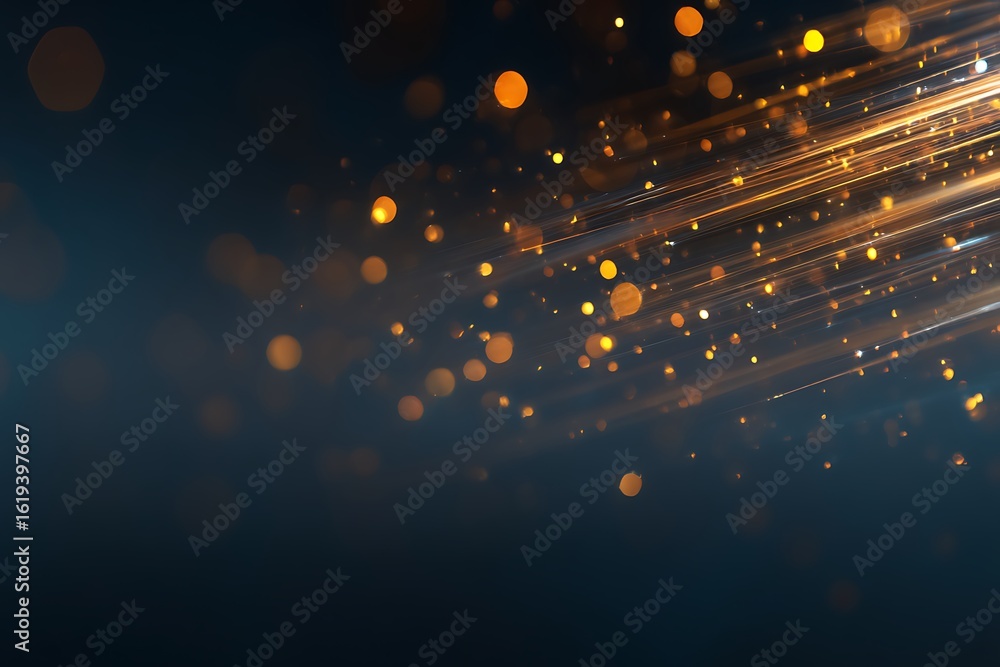 Poster Abstract background with golden bokeh lights and shimmering particle streaks creating a luxurious and elegant atmosphere suitable for various designs