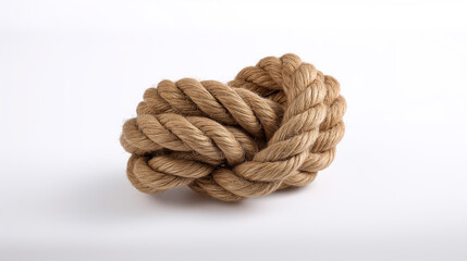 Thick rustic rope tied in a complex knot isolated on a white background