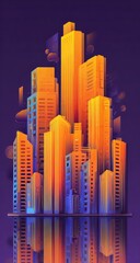 Obraz premium Cityscape at Night Vibrant Towers Reflecting on Water