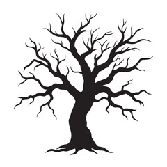 Silhouette of a bare gnarled tree with intricate branches