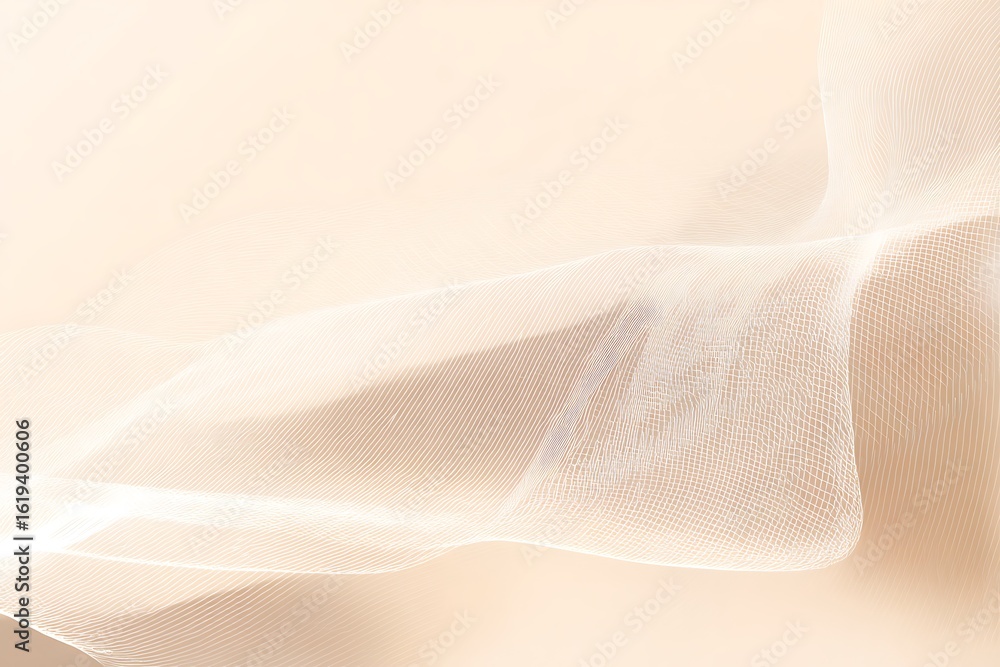 Poster abstract light mesh texture with flowing curves and delicate shimmering details in a soft neutral co