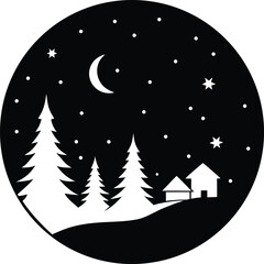 Christmas Night Sky Scene Vector Silhouette