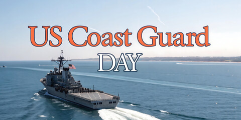 Us coast guard day celebration with a cutter sailing on the ocean under a bright sky honoring service and patriotism