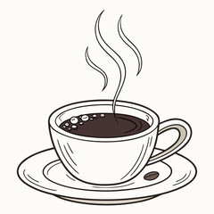 A steaming cup of hot coffee with a single coffee bean on the saucer