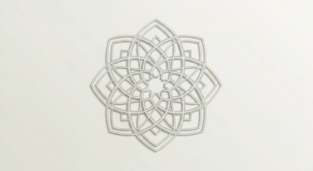 Intricate geometric mandala design with repeating patterns and symmetrical elements on a subtle textured background