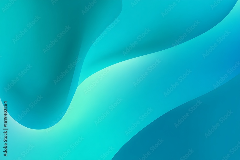 Poster abstract flowing turquoise and cyan curves creating a smooth ethereal gradient background with soft 