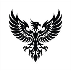 Fototapeta premium Flying Eagle Silhouette Vector – Tribal Bird Emblem with Spread Wings 