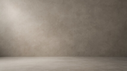 Minimalist Earth-toned Backdrop: An empty studio with a textured, neutral-toned wall and floor, illuminated by a gentle light source