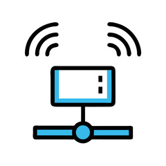 Blue network icon symbol on black background illustration art