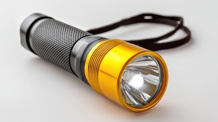 High-quality flashlight isolated on white, perfect for emergency preparedness and camping supplies 