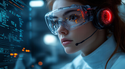 Advanced humanoid robot interacting with industrial machinery