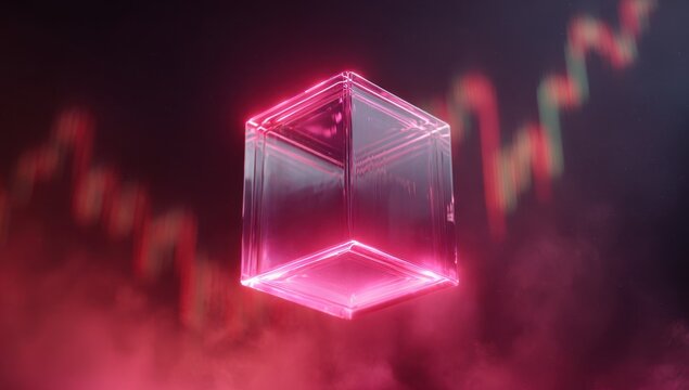 Glowing pink cube, abstract