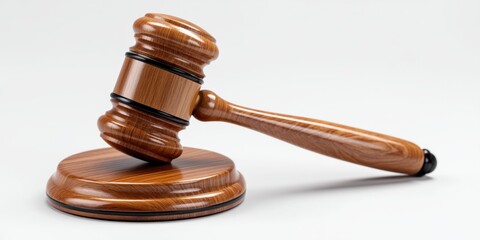 Fototapeta premium Judicial wooden hammer on white background, representing justice, legal decisions and law enforcement 