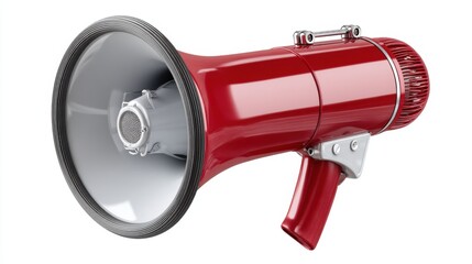 Loudspeaker bullhorn with glossy surface and clipping path, isolated on white, ideal for promotional designs 