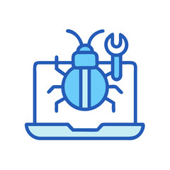 Fototapeta premium Bug fixing on laptop with wrench icon illustration