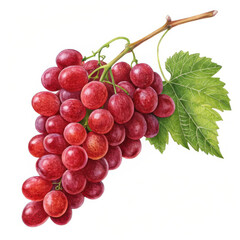 Fototapeta premium 3d ripe red grapes with stem and leaf isolated on transparent background