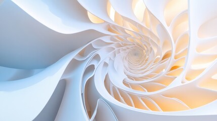 Abstract architectural spiral design, light and shadow, intricate patterns,  whimsical form.