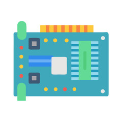 Flat Design Circuit Board Illustration on Black Background