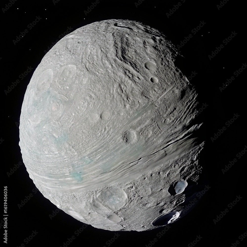 Wall mural this image provides a striking view of miranda, the innermost and smallest of uranus's five large, s