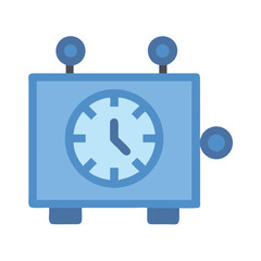Blue retro robotic clock illustration on a black background