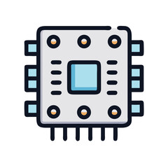 Stylized computer chip vector icon in flat design style