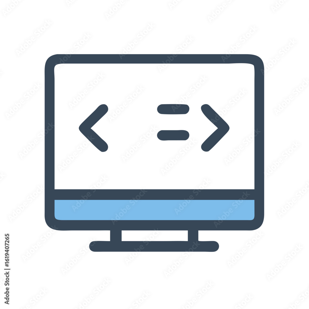 Wall mural flat design computer monitor illustration with coding symbol inside
