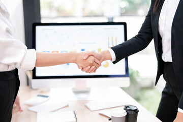 Businesswoman handshake and business people. Successful business concept.