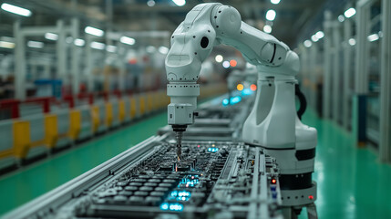 Articulated robotic arm assembling machinery parts with high precision