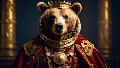 Brown Bear in a King’s Robe with Royal Medals 